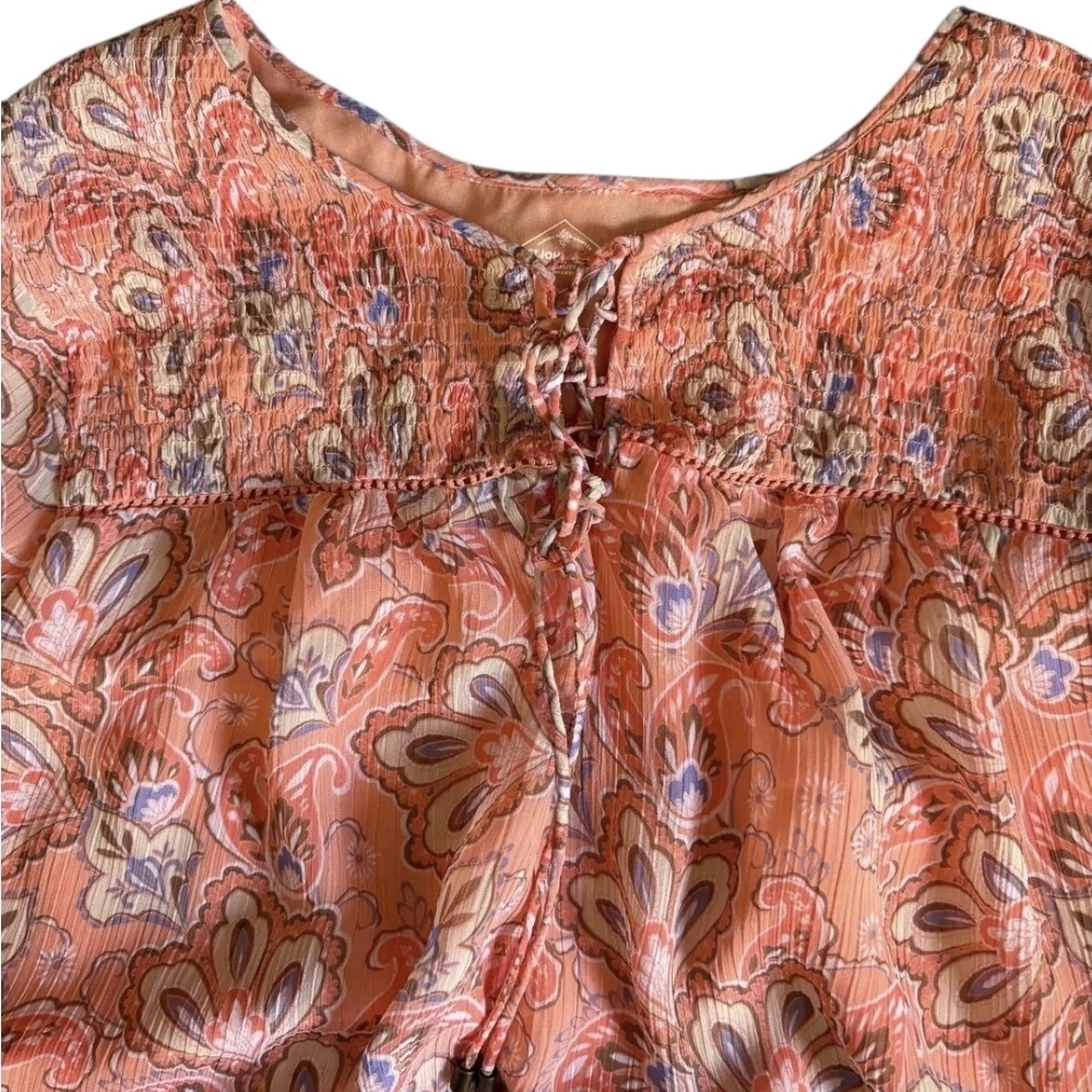 St. John's Bay Orange Floral Blouse-Size XL - Picture 3 of 4